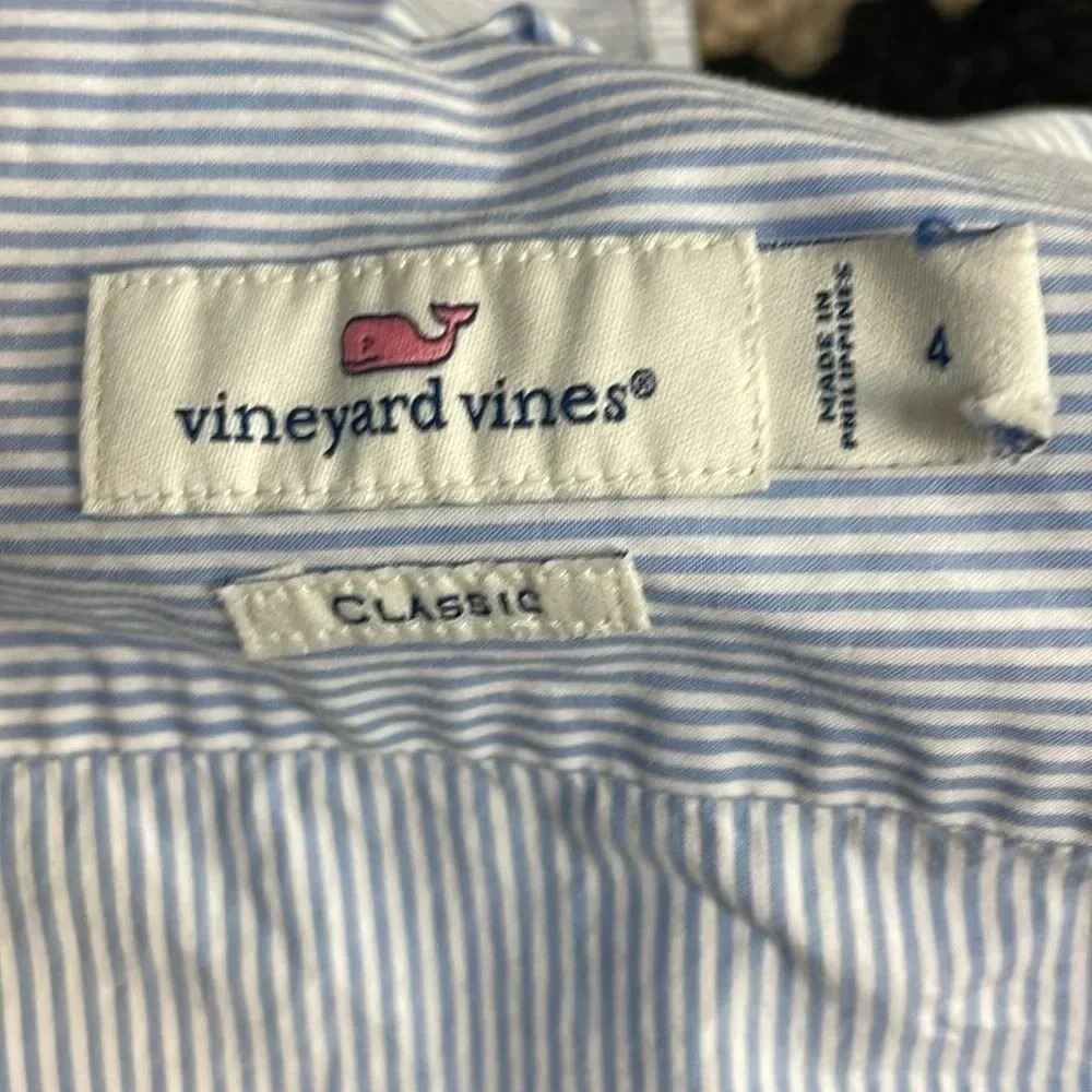 Vineyard Vines Womens Blue White Striped Classic Fit Button Down Shirt Size 4 - Picture 4 of 5